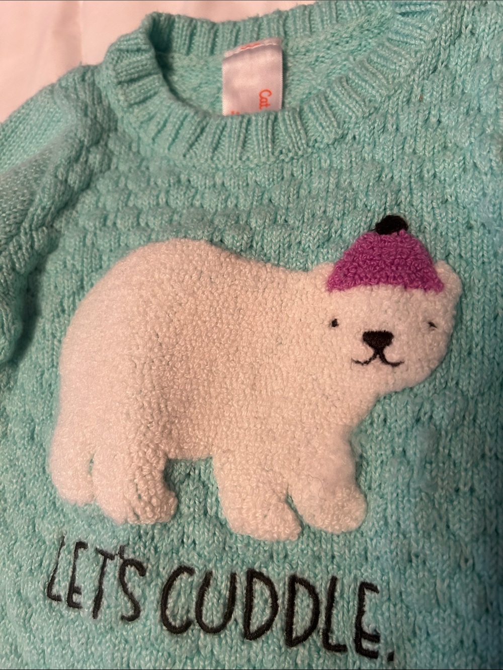 Cat & Jack Turquoise Knit Sweater with Polar Bear
